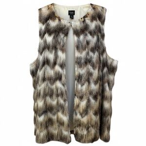 Chico's Textured Faux Fur Fringe Vest in Brown and Cream, Size 4/XXL